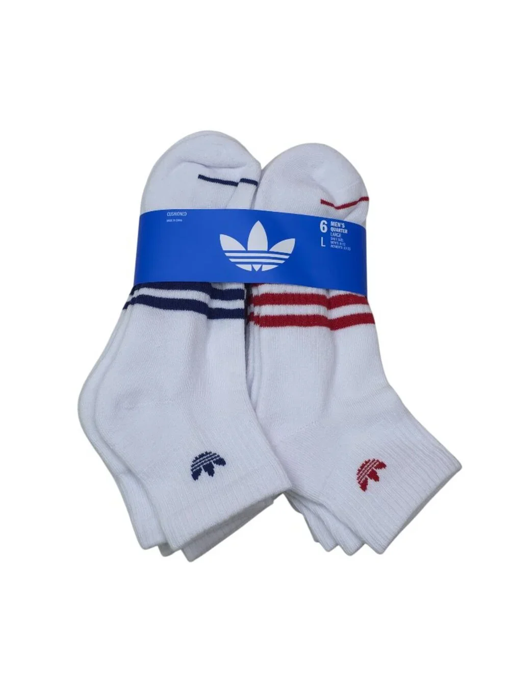 Adidas Mens Cushioned Quarter Socks 6-Pack Large Moisture-Wicking Show Size 8-12